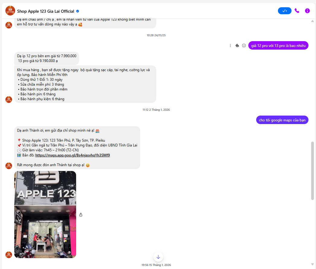 Shop Apple 123 chatbot conversation