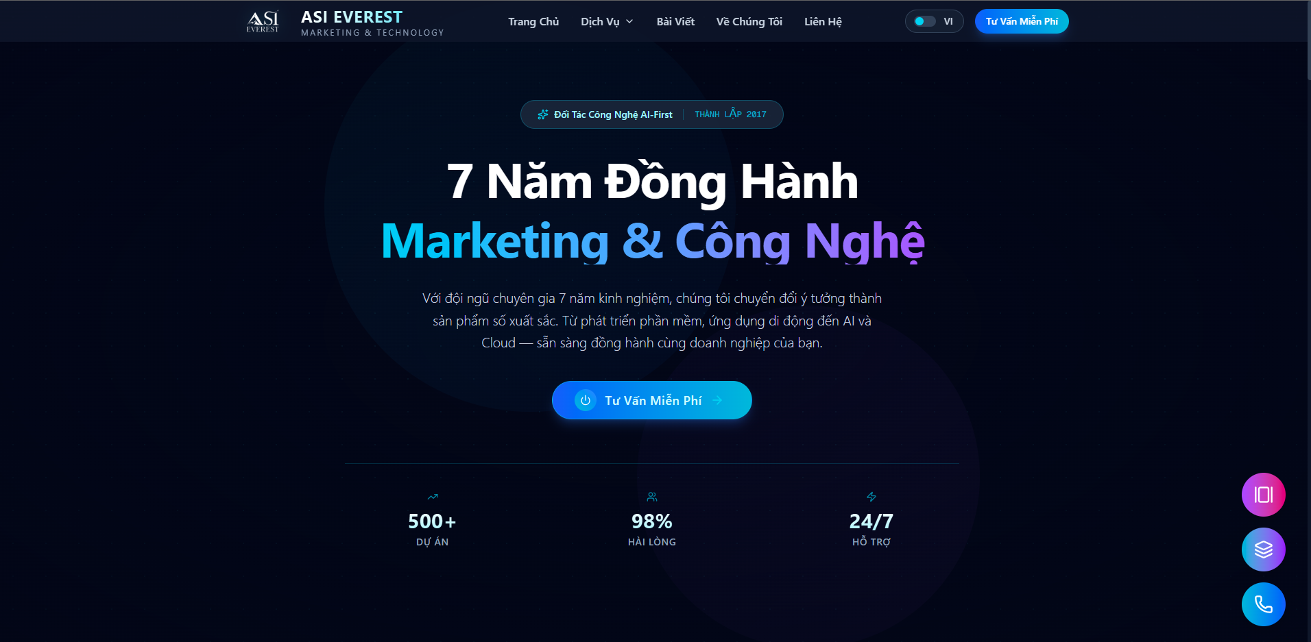 ASI Everest website hero section